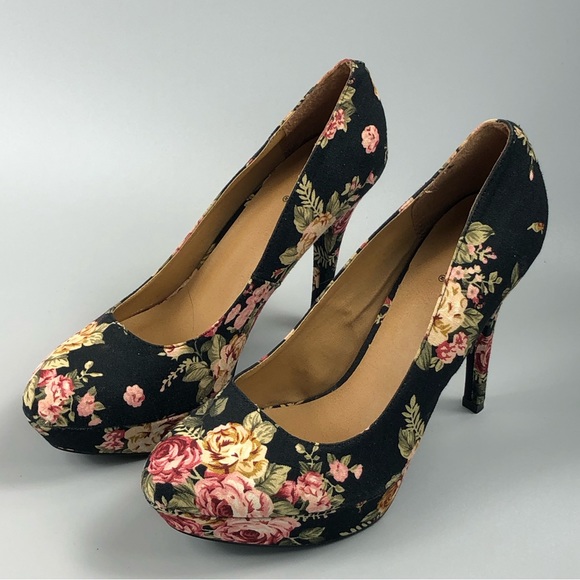 Qupid Women’s Floral Stiletto Platform Pump Heels Size 10 - Picture 7 of 15
